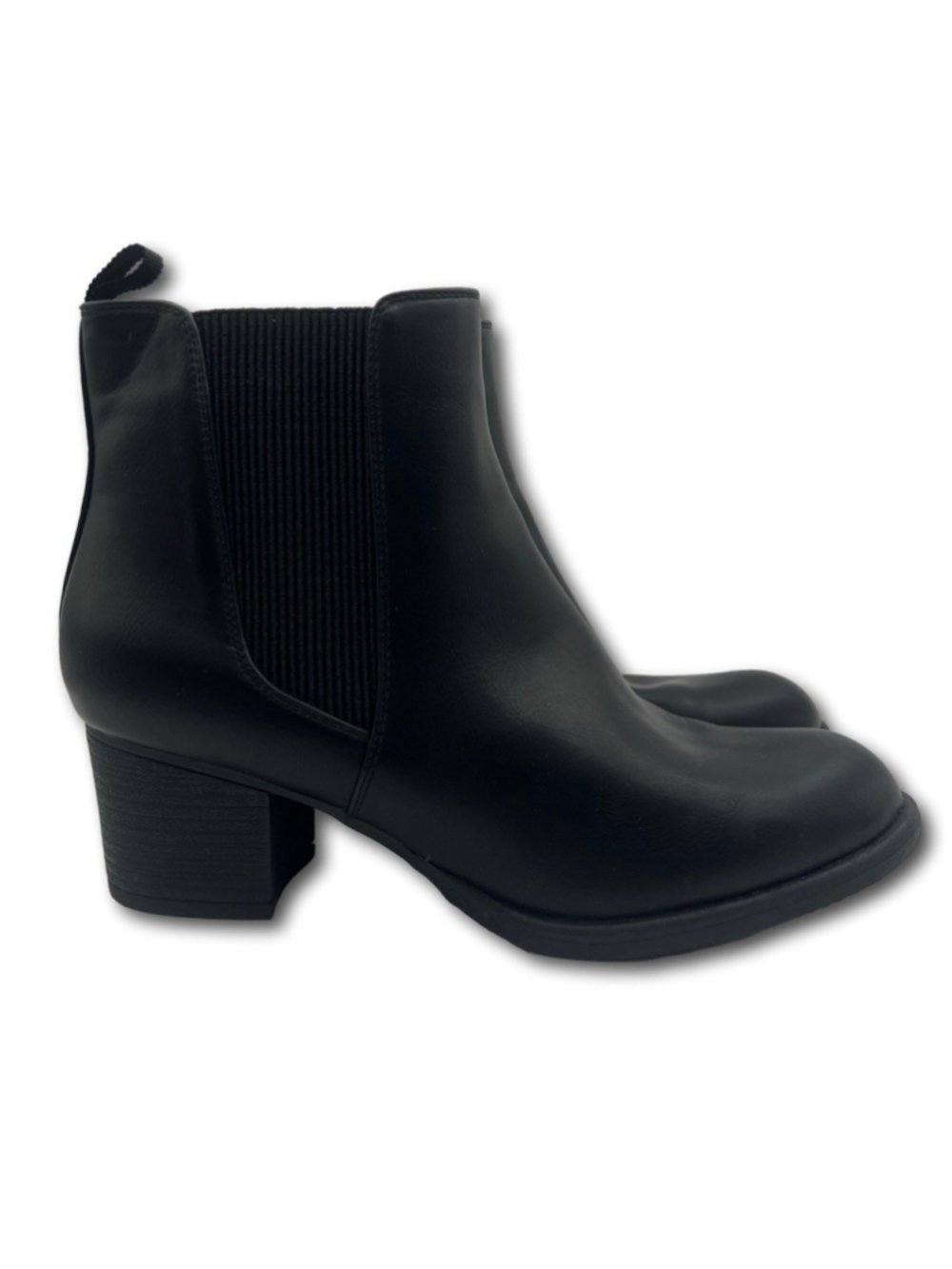 Women Ankle Boots Chelsea Low Chunk Block Heel Pointed Toe Black Bootie Size 9